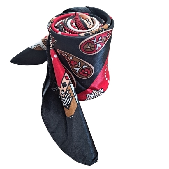 💖 Satin Oversized Square Red Paisley Floral Scarf Hair Neck Classic Accessory - Picture 7 of 17